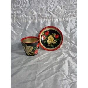 Vintage Russian Khokhloma Woodenware Cup & Plate Distinctive Hand-painted